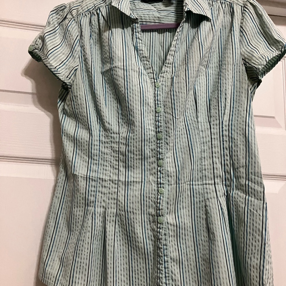 Apostrophe Mint Green Striped Button-Down Blouse